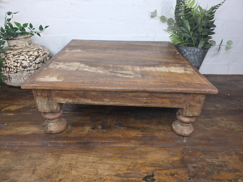 Vintage Antique Rustic Wabi Sabi Primitive Indian Low Wooden Bajot Table