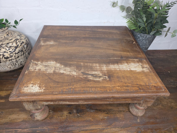 Vintage Antique Rustic Wabi Sabi Primitive Indian Low Wooden Bajot Table
