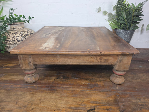 Vintage Antique Rustic Wabi Sabi Primitive Indian Low Wooden Bajot Table