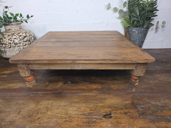 Vintage Antique Rustic Wabi Sabi Primitive Indian Low Wooden Bajot Table