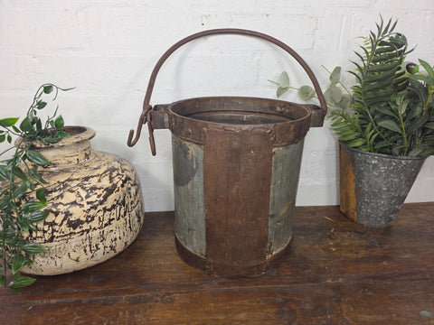 Vintage Heavy Duty Galvanised Iron Bucket With Handle Hanging Garden Planter
