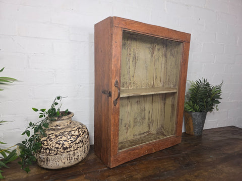 Vintage Indian Colonial Wooden Glazed Shop Display Bathroom Kitchen Wall Cabinet