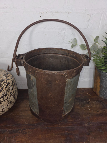 Vintage Heavy Duty Galvanised Iron Bucket With Handle Hanging Garden Planter