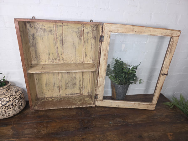 Vintage Indian Colonial Wooden Glazed Shop Display Bathroom Kitchen Wall Cabinet