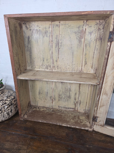 Vintage Indian Colonial Wooden Glazed Shop Display Bathroom Kitchen Wall Cabinet