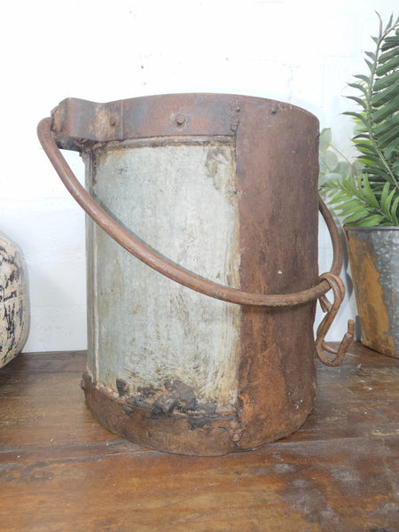 Vintage Heavy Duty Galvanised Iron Bucket With Handle Hanging Garden Planter