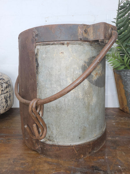 Vintage Heavy Duty Galvanised Iron Bucket With Handle Hanging Garden Planter