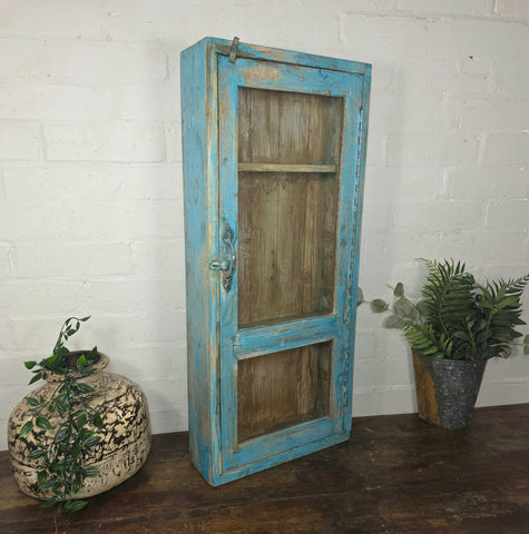 Vintage Indian Colonial Wooden Glazed Shop Display Bathroom Kitchen Wall Cabinet