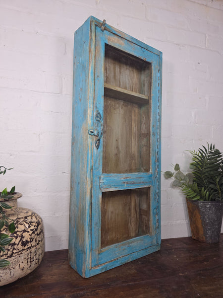 Vintage Indian Colonial Wooden Glazed Shop Display Bathroom Kitchen Wall Cabinet