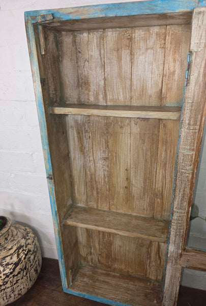 Vintage Indian Colonial Wooden Glazed Shop Display Bathroom Kitchen Wall Cabinet