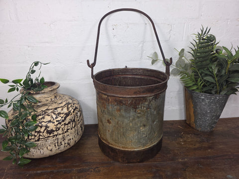 Vintage Heavy Duty Galvanised Iron Bucket With Handle Hanging Garden Planter