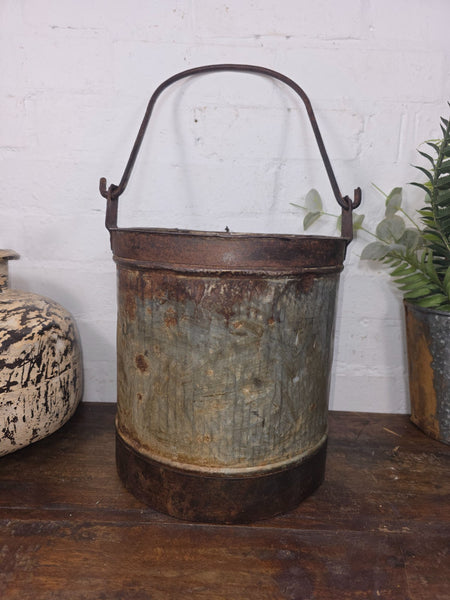 Vintage Heavy Duty Galvanised Iron Bucket With Handle Hanging Garden Planter
