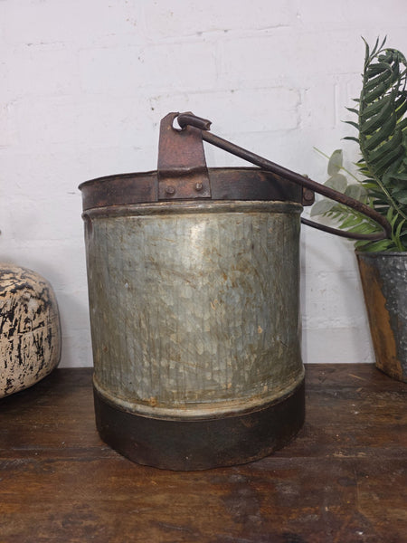 Vintage Heavy Duty Galvanised Iron Bucket With Handle Hanging Garden Planter