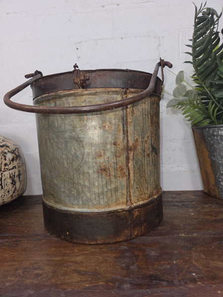 Vintage Heavy Duty Galvanised Iron Bucket With Handle Hanging Garden Planter