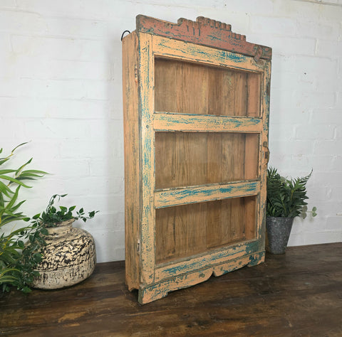 Vintage Indian Colonial Wooden Glazed Shop Display Bathroom Kitchen Wall Cabinet