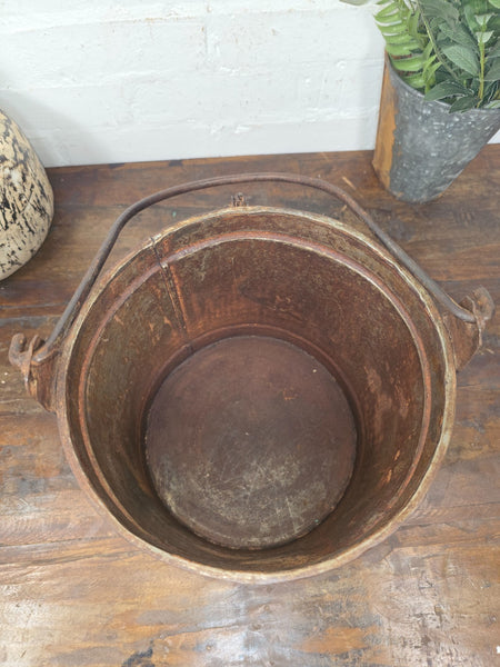 Vintage Heavy Duty Galvanised Iron Bucket With Handle Hanging Garden Planter