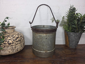 Vintage Heavy Duty Galvanised Iron Bucket With Handle Hanging Garden Planter