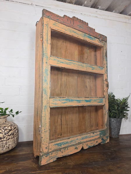 Vintage Indian Colonial Wooden Glazed Shop Display Bathroom Kitchen Wall Cabinet