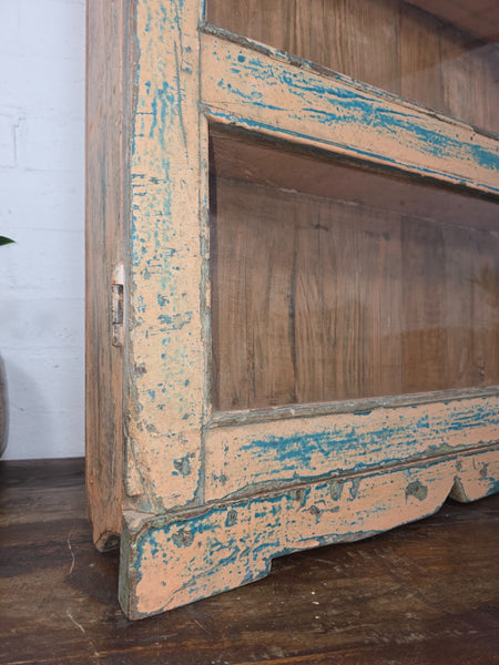 Vintage Indian Colonial Wooden Glazed Shop Display Bathroom Kitchen Wall Cabinet