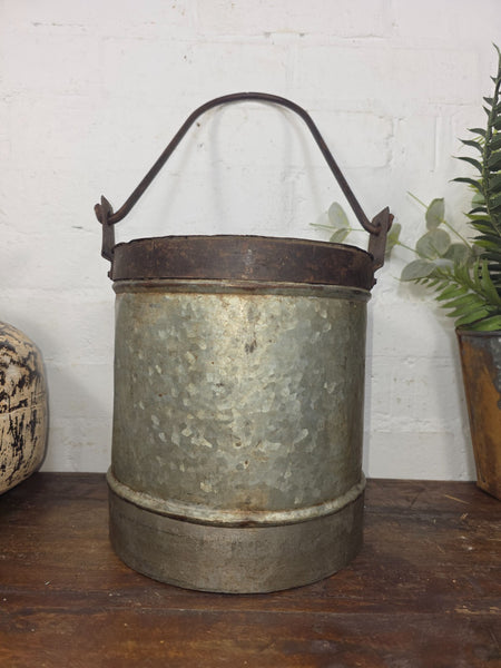 Vintage Heavy Duty Galvanised Iron Bucket With Handle Hanging Garden Planter