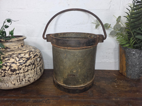 Vintage Heavy Duty Galvanised Iron Bucket With Handle Hanging Garden Planter