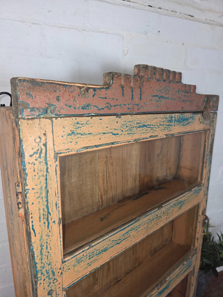 Vintage Indian Colonial Wooden Glazed Shop Display Bathroom Kitchen Wall Cabinet