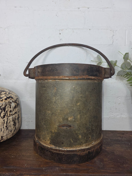 Vintage Heavy Duty Galvanised Iron Bucket With Handle Hanging Garden Planter