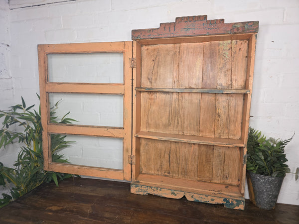 Vintage Indian Colonial Wooden Glazed Shop Display Bathroom Kitchen Wall Cabinet