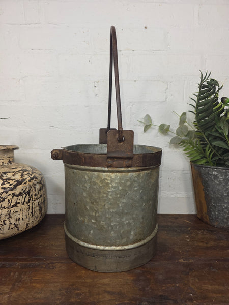 Vintage Heavy Duty Galvanised Iron Bucket With Handle Hanging Garden Planter