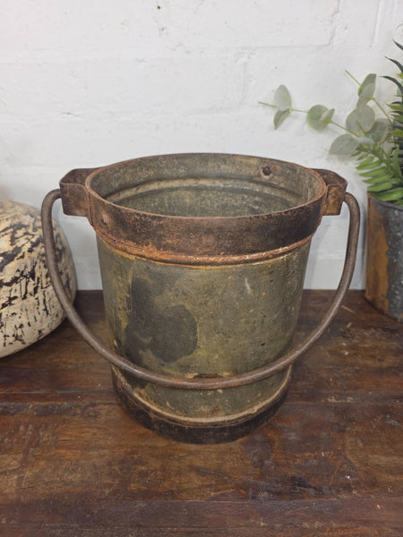 Vintage Heavy Duty Galvanised Iron Bucket With Handle Hanging Garden Planter