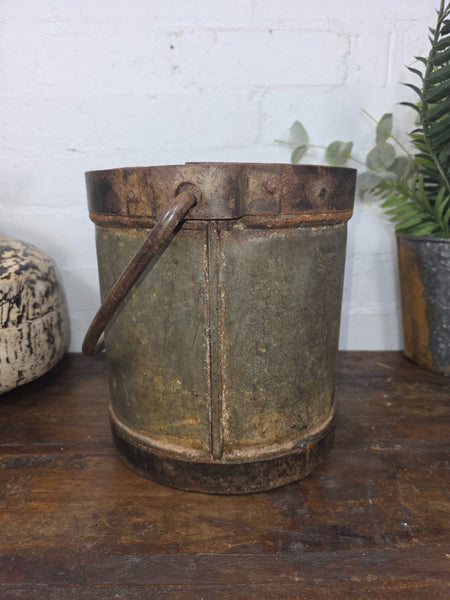 Vintage Heavy Duty Galvanised Iron Bucket With Handle Hanging Garden Planter