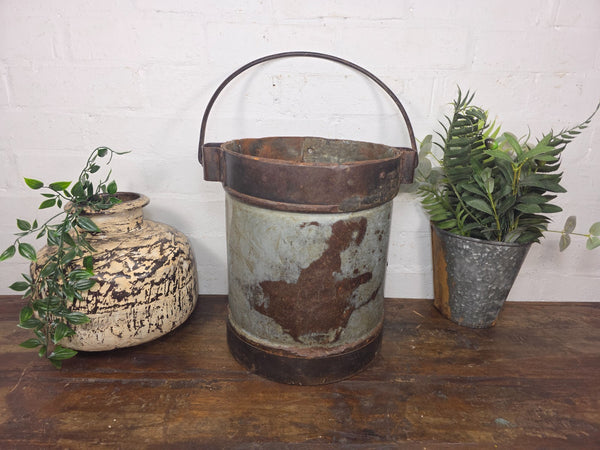 Vintage Heavy Duty Galvanised Iron Bucket With Handle Hanging Garden Planter
