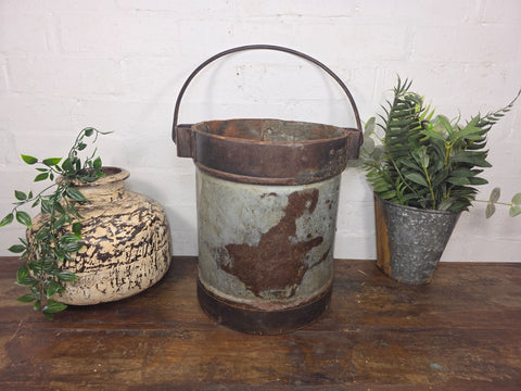 Vintage Heavy Duty Galvanised Iron Bucket With Handle Hanging Garden Planter