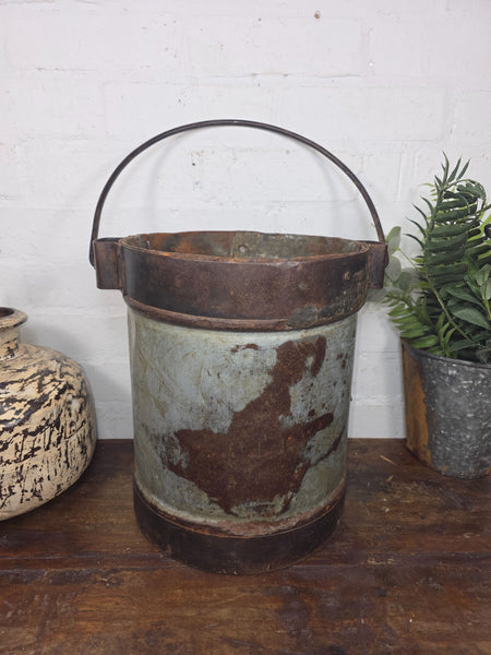 Vintage Heavy Duty Galvanised Iron Bucket With Handle Hanging Garden Planter