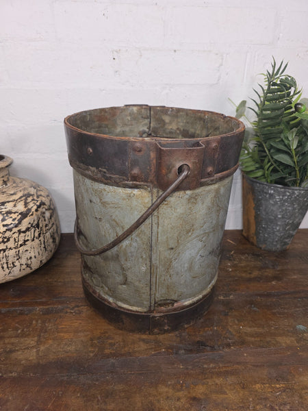 Vintage Heavy Duty Galvanised Iron Bucket With Handle Hanging Garden Planter