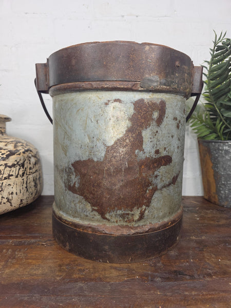 Vintage Heavy Duty Galvanised Iron Bucket With Handle Hanging Garden Planter