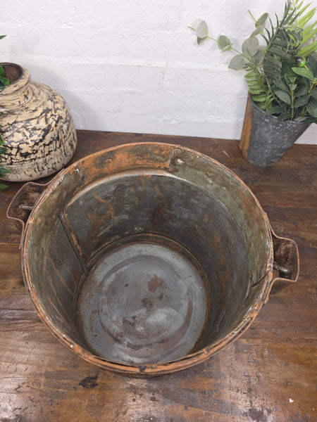 Vintage Heavy Duty Galvanised Iron Bucket With Handle Hanging Garden Planter