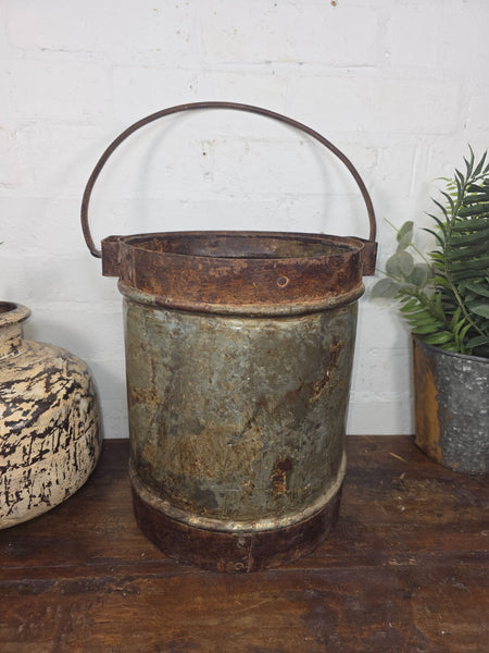 Vintage Heavy Duty Galvanised Iron Bucket With Handle Hanging Garden Planter