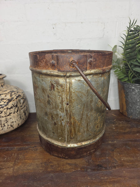 Vintage Heavy Duty Galvanised Iron Bucket With Handle Hanging Garden Planter
