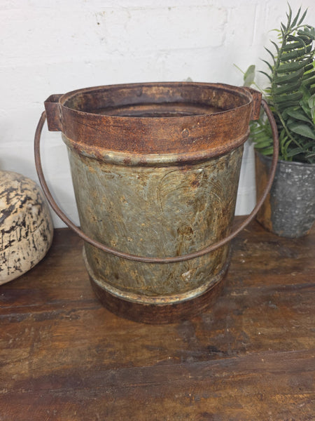 Vintage Heavy Duty Galvanised Iron Bucket With Handle Hanging Garden Planter