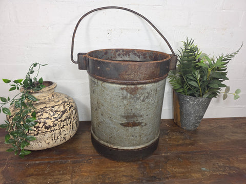 Vintage Heavy Duty Galvanised Iron Bucket With Handle Hanging Garden Planter