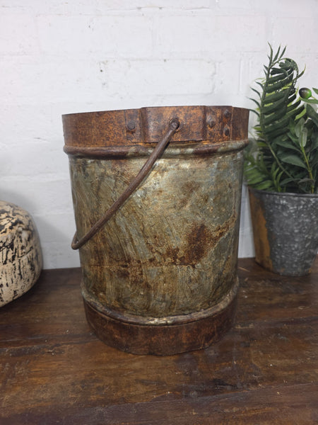 Vintage Heavy Duty Galvanised Iron Bucket With Handle Hanging Garden Planter