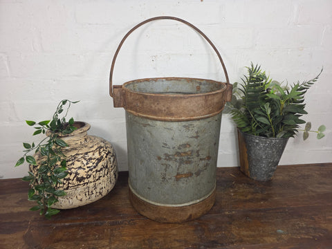 Vintage Heavy Duty Galvanised Iron Bucket With Handle Hanging Garden Planter