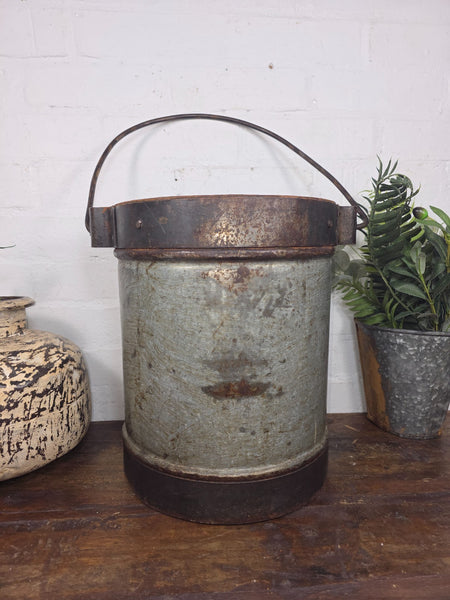 Vintage Heavy Duty Galvanised Iron Bucket With Handle Hanging Garden Planter