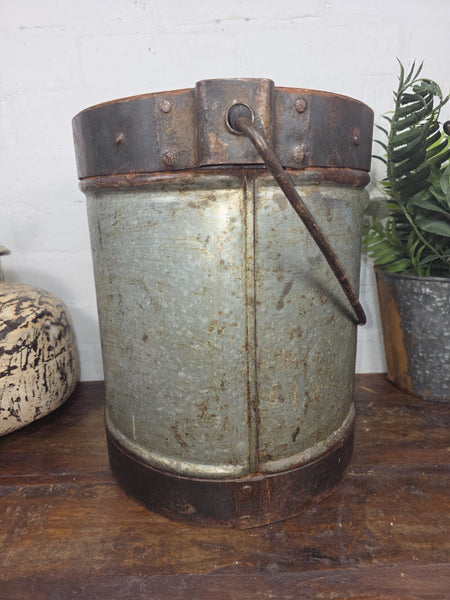 Vintage Heavy Duty Galvanised Iron Bucket With Handle Hanging Garden Planter