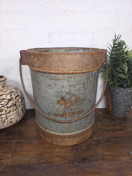 Vintage Heavy Duty Galvanised Iron Bucket With Handle Hanging Garden Planter