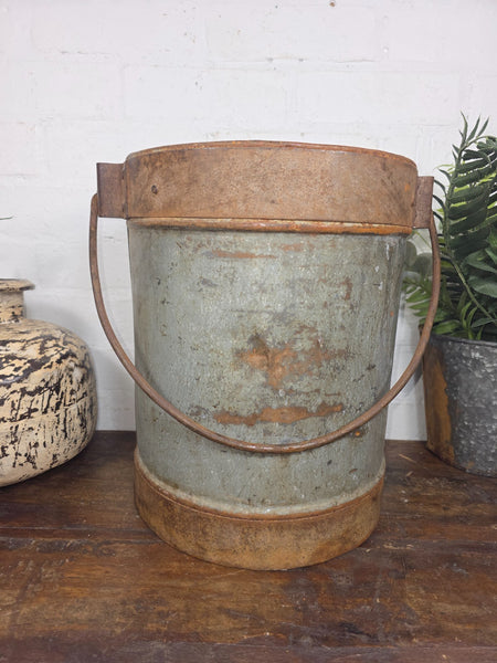 Vintage Heavy Duty Galvanised Iron Bucket With Handle Hanging Garden Planter