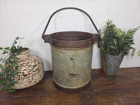 Vintage Heavy Duty Galvanised Iron Bucket With Handle Hanging Garden Planter