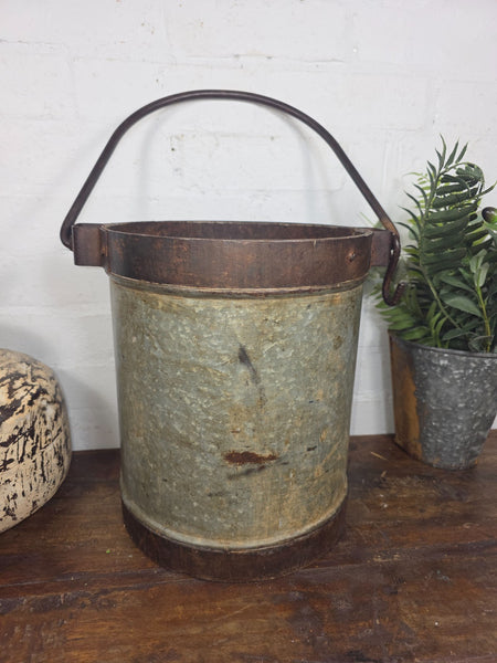 Vintage Heavy Duty Galvanised Iron Bucket With Handle Hanging Garden Planter