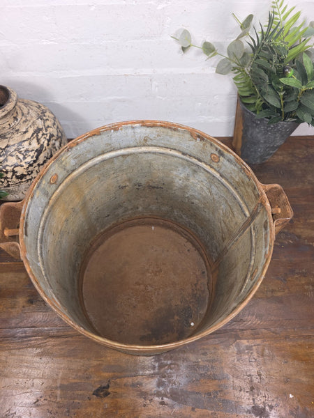 Vintage Heavy Duty Galvanised Iron Bucket With Handle Hanging Garden Planter